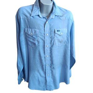 XL Wrangler Cowboy Distressed Western Shirt Wrangler Chambray Trashed 1990's